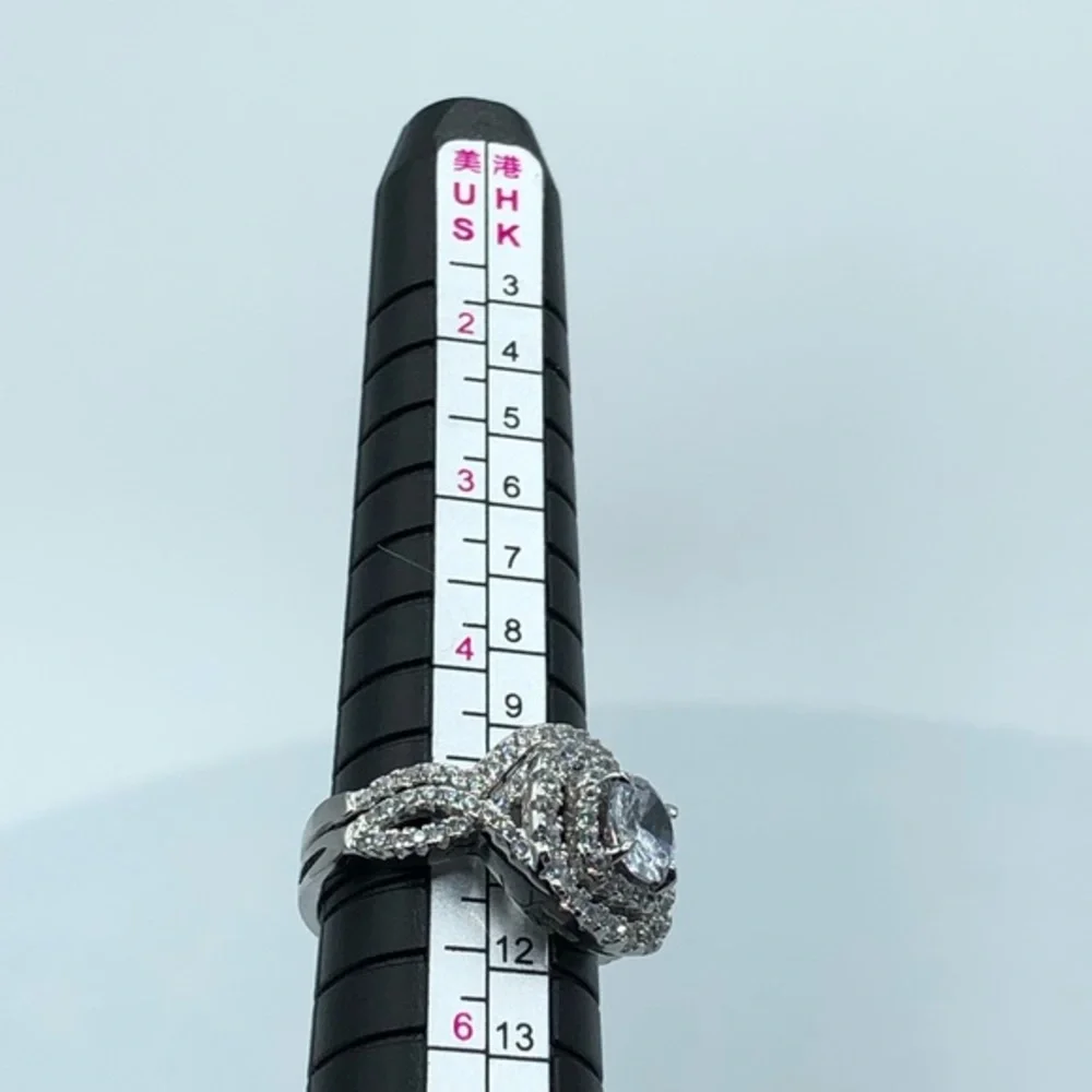 925 Sterling Silver Diamond Engagement Bridal Wedding 2 Band Ring Set Sz 5‎